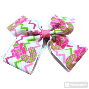 Pink and Green Candy Cane Hair Bow Clip
